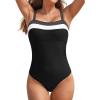imageAleumdr Womens Swimsuits One Piece Swimsuit Athletic Color Block Tummy Control Bathing Suits for Women 2025 Modest Swimwear Black Large