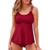 imageAleumdr Womens Tankini Bathing Suit 2 Piece Tummy Control Swimsuit Scoop Neck Tankini Top with Bottom Burgundy Large