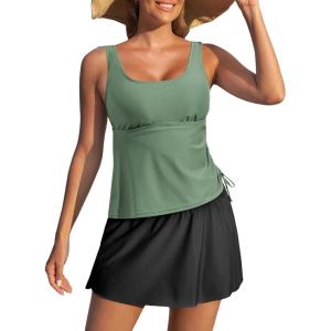 imageAleumdr Bathing Suits for Women Tankini Swimsuits Swim Dress Two Piece Tankini Tops with High Waisted Dress Womens Swimsuit 2025 Swimwear Green XXLarge