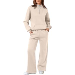 imageAleumdr Womens 2 Piece Outfits Matching Sweat Sets Sweatsuit Tracksuit Zip up Sweatshirt and Sweatpants Lounge SetsBeige