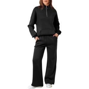 imageAleumdr Womens 2 Piece Outfits Matching Sweat Sets Sweatsuit Tracksuit Zip up Sweatshirt and Sweatpants Lounge SetsBlack