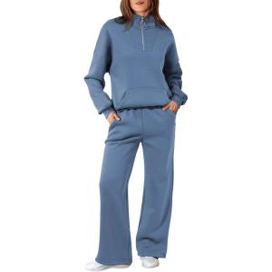 imageAleumdr Womens 2 Piece Outfits Matching Sweat Sets Sweatsuit Tracksuit Zip up Sweatshirt and Sweatpants Lounge SetsBlue