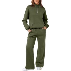 imageAleumdr Womens 2 Piece Outfits Matching Sweat Sets Sweatsuit Tracksuit Zip up Sweatshirt and Sweatpants Lounge SetsDark Green