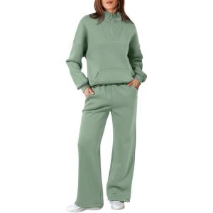 imageAleumdr Womens 2 Piece Outfits Matching Sweat Sets Sweatsuit Tracksuit Zip up Sweatshirt and Sweatpants Lounge SetsGreen