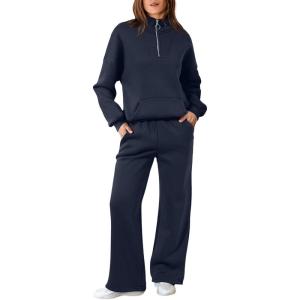 imageAleumdr Womens 2 Piece Outfits Matching Sweat Sets Sweatsuit Tracksuit Zip up Sweatshirt and Sweatpants Lounge SetsNavy Blue