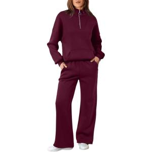 imageAleumdr Womens 2 Piece Outfits Matching Sweat Sets Sweatsuit Tracksuit Zip up Sweatshirt and Sweatpants Lounge SetsRed
