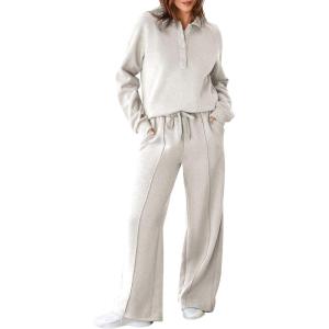 imageAleumdr Womens 2 Piece Outfits Sweatsuit Oversized Sweatshirt Wide Leg Sweatpants Matching Lounge Set 2024Light Grey