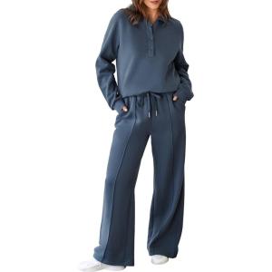 imageAleumdr Womens 2 Piece Outfits Sweatsuit Oversized Sweatshirt Wide Leg Sweatpants Matching Lounge Set 2024Sail Blue