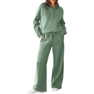 imageAleumdr Womens 2 Piece Outfits Sweatsuit Oversized Sweatshirt Wide Leg Sweatpants Matching Lounge Set 2024Smoke Green