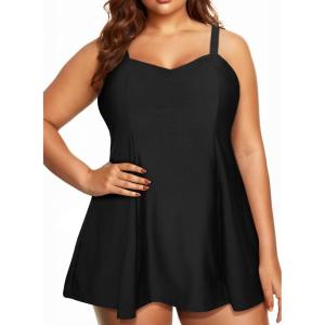 imageAleumdr Womens Plus Size One Piece Swimsuit Tummy Control One Piece Bathing Suit with Skirt Vintage Swimdress with PocketsBlack