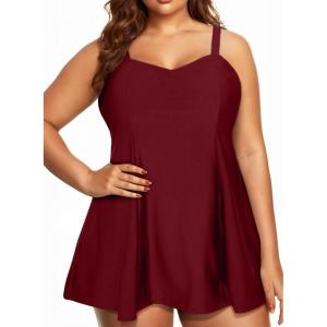 imageAleumdr Womens Plus Size One Piece Swimsuit Tummy Control One Piece Bathing Suit with Skirt Vintage Swimdress with PocketsBurgundy