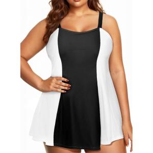 imageAleumdr Womens Plus Size One Piece Swimsuit Tummy Control One Piece Bathing Suit with Skirt Vintage Swimdress with PocketsColor Blackblack White