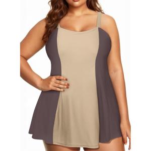 imageAleumdr Womens Plus Size One Piece Swimsuit Tummy Control One Piece Bathing Suit with Skirt Vintage Swimdress with PocketsColor Blackbrown