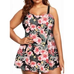 imageAleumdr Womens Plus Size One Piece Swimsuit Tummy Control One Piece Bathing Suit with Skirt Vintage Swimdress with PocketsFloral Pink