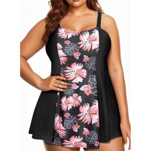 imageAleumdr Womens Plus Size One Piece Swimsuit Tummy Control One Piece Bathing Suit with Skirt Vintage Swimdress with PocketsFlower