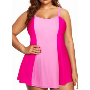 imageAleumdr Womens Plus Size One Piece Swimsuit Tummy Control One Piece Bathing Suit with Skirt Vintage Swimdress with PocketsPink