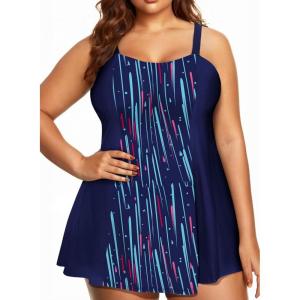 imageAleumdr Womens Plus Size One Piece Swimsuit Tummy Control One Piece Bathing Suit with Skirt Vintage Swimdress with PocketsPrinted Blue