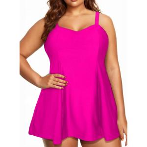 imageAleumdr Womens Plus Size One Piece Swimsuit Tummy Control One Piece Bathing Suit with Skirt Vintage Swimdress with PocketsRose Red