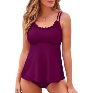 imageAleumdr Womens Two Piece Bathing Suit Push Up Tankini Top with Bottom Bathing Suit Tummy Control Swimwear Purple Medium