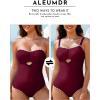 imageAleumdr One Piece Swimsuit Women Cut Out Bathing Suits Color Block Womens Swimsuits SwimwearA7 Wine Red