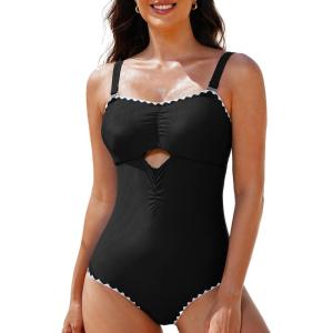 imageAleumdr One Piece Swimsuit Women Cut Out Bathing Suits Color Block Womens Swimsuits SwimwearA1 Black
