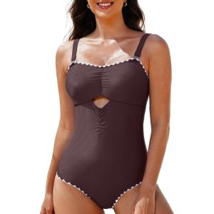 imageAleumdr One Piece Swimsuit Women Cut Out Bathing Suits Color Block Womens Swimsuits SwimwearA5 Brown