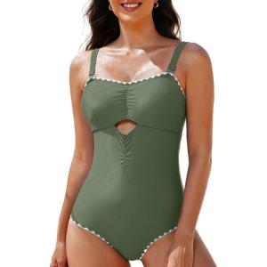 imageAleumdr One Piece Swimsuit Women Cut Out Bathing Suits Color Block Womens Swimsuits SwimwearA6 Light Green