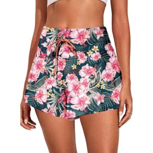 imageAleumdr Womens 3quot Swim Board Shorts Tummy Control Swim Bottom High Waisted Quick Dry Tankini Bottom with PocketsFloral