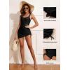 imageAleumdr Womens One Piece Swimdress Side Tie Ruched Tummy Control Swimsuit Modest Skirt Bathing SuitBlack