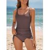 imageAleumdr Womens One Piece Swimdress Side Tie Ruched Tummy Control Swimsuit Modest Skirt Bathing SuitDark Brown