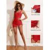 imageAleumdr Womens One Piece Swimdress Side Tie Ruched Tummy Control Swimsuit Modest Skirt Bathing SuitFiery Red