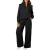 imageAleumdr Womens 2 Piece Outfits Oversized Fleece Sweatsuit Half Zip Sweatshirt with Wide Leg Sweatpants Lounge SetBlack