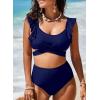 imageAleumdr Womens High Waisted Bikini Sets Ruffle Two Piece Swimsuits Crisscross Bathing SuitsA3 Navy Blue