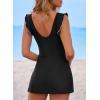 imageAleumdr Womens One Piece Swimdress Ruffle V Neck Swimsuit Modest Tummy Control Slimming Bathing Suit with SkirtBlack