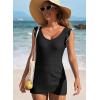 imageAleumdr Womens One Piece Swimdress Ruffle V Neck Swimsuit Modest Tummy Control Slimming Bathing Suit with SkirtBlack