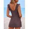 imageAleumdr Womens One Piece Swimdress Ruffle V Neck Swimsuit Modest Tummy Control Slimming Bathing Suit with SkirtDark Brown