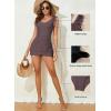 imageAleumdr Womens One Piece Swimdress Ruffle V Neck Swimsuit Modest Tummy Control Slimming Bathing Suit with SkirtDark Brown