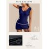 imageAleumdr Womens One Piece Swimdress Ruffle V Neck Swimsuit Modest Tummy Control Slimming Bathing Suit with SkirtNavy Blue