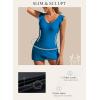 imageAleumdr Womens One Piece Swimdress Ruffle V Neck Swimsuit Modest Tummy Control Slimming Bathing Suit with SkirtPrussian Blue