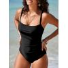 imageAleumdr Womens One Piece Swimsuit Ruched Tummy Control Bathing Suit Square Neck Push Up SwimwearBlack