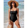imageAleumdr Womens One Piece Swimsuit Ruched Tummy Control Bathing Suit Square Neck Push Up SwimwearBlack