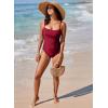imageAleumdr Womens One Piece Swimsuit Ruched Tummy Control Bathing Suit Square Neck Push Up SwimwearBurgundy