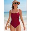 imageAleumdr Womens One Piece Swimsuit Ruched Tummy Control Bathing Suit Square Neck Push Up SwimwearBurgundy