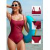imageAleumdr Womens One Piece Swimsuit Ruched Tummy Control Bathing Suit Square Neck Push Up SwimwearBurgundy