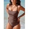 imageAleumdr Womens One Piece Swimsuit Ruched Tummy Control Bathing Suit Square Neck Push Up SwimwearDark Brown