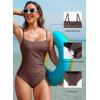 imageAleumdr Womens One Piece Swimsuit Ruched Tummy Control Bathing Suit Square Neck Push Up SwimwearDark Brown