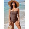 imageAleumdr Womens One Piece Swimsuit Ruched Tummy Control Bathing Suit Square Neck Push Up SwimwearDark Brown
