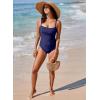 imageAleumdr Womens One Piece Swimsuit Ruched Tummy Control Bathing Suit Square Neck Push Up SwimwearNavy Blue