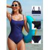 imageAleumdr Womens One Piece Swimsuit Ruched Tummy Control Bathing Suit Square Neck Push Up SwimwearNavy Blue