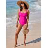 imageAleumdr Womens One Piece Swimsuit Ruched Tummy Control Bathing Suit Square Neck Push Up SwimwearRose Red
